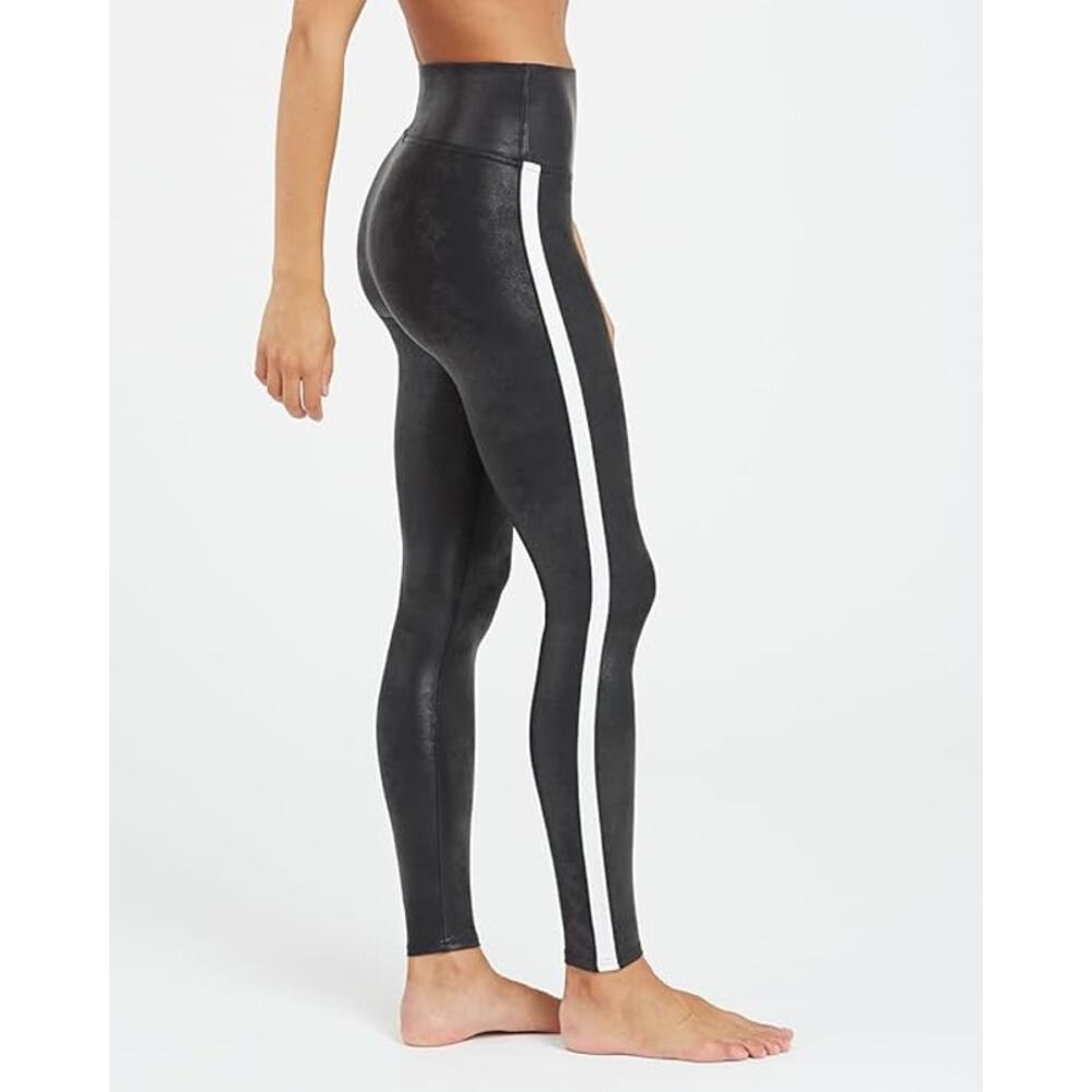 Spanx Women's Black‎ Faux Leather Wide Stripe Legging Size Medium
